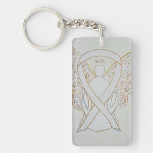 White Awareness Ribbon Angel Key chain Sleutelhanger (Voorkant)