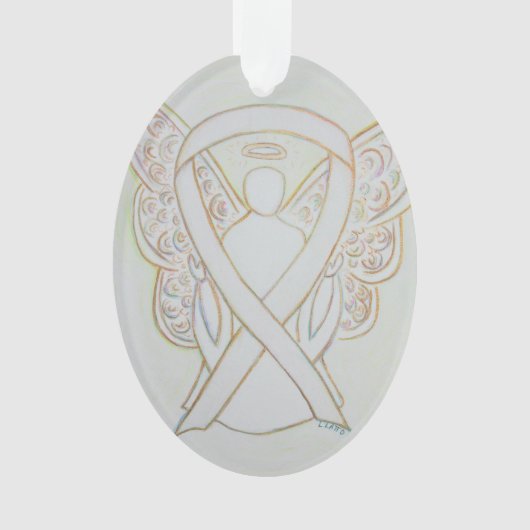 White Awareness Ribbon Angel Ornament Pendant (voorkant)