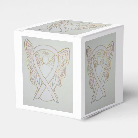 White Awareness Ribbon Angel Party Favor Box Bedankdoosjes (Voorkant Zijde)