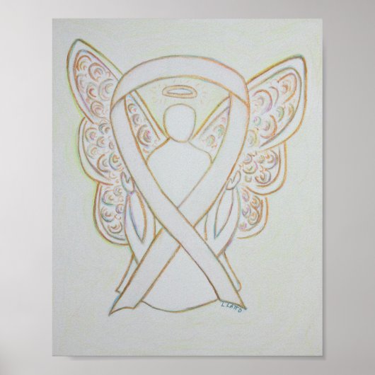 White Awareness Ribbon Angel Poster Art Print (Voorkant)