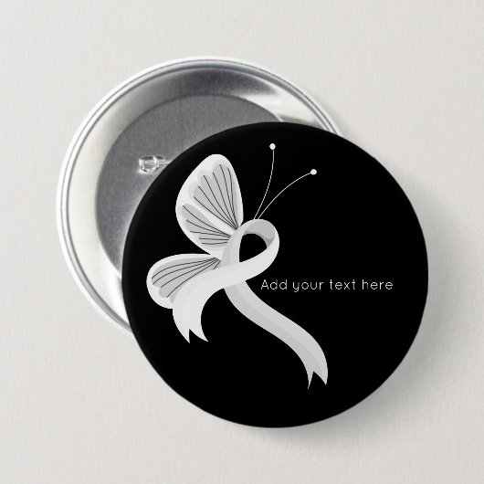 White Awareness Ribbon Butterfly Button (Voorkant /achterkant)