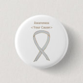 White Awareness Ribbon Custom Art Pin Button (Voorkant)