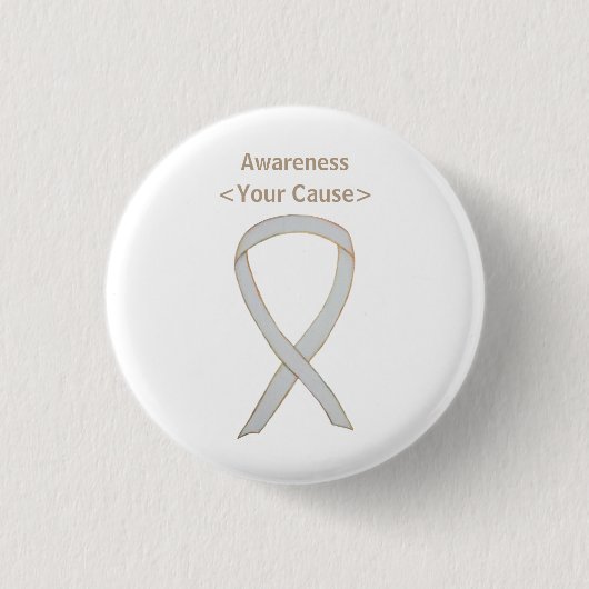 White Awareness Ribbon Custom Art Pin Button (Voorkant)