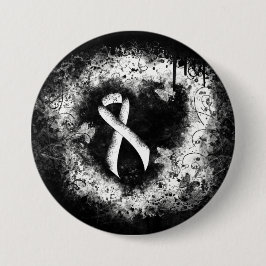 White Awareness Ribbon Grunge Heart Ronde Button 7,6 Cm