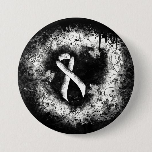 White Awareness Ribbon Grunge Heart Ronde Button 7,6 Cm (Voorkant)