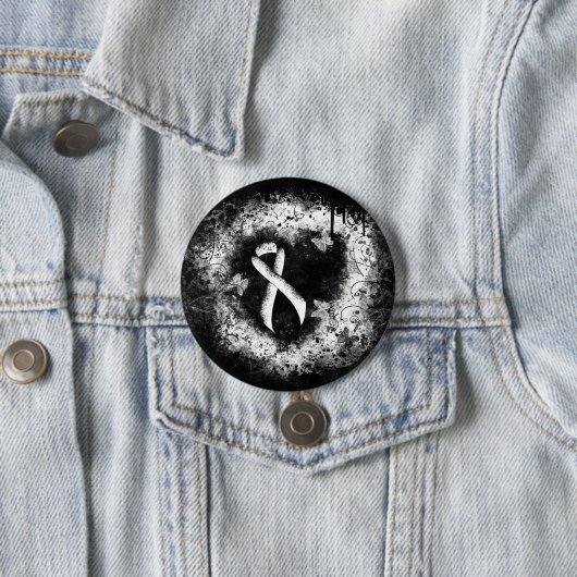 White Awareness Ribbon Grunge Heart Ronde Button 7,6 Cm (In situ)