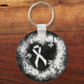 White Awareness Ribbon Grunge Heart Sleutelhanger (Voorkant)