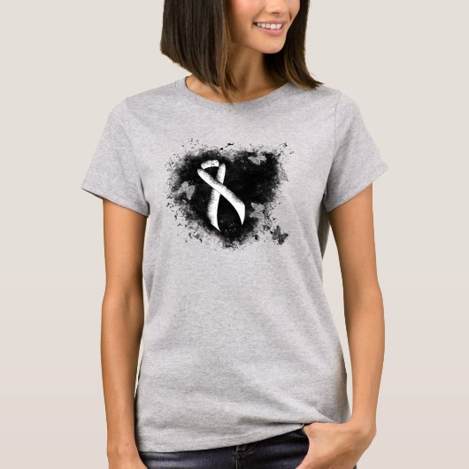 White Awareness Ribbon Grunge Heart T-shirt (Voorkant)