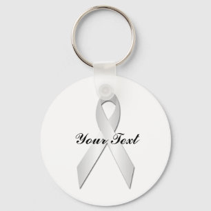 White Awareness Ribbon Keychian Sleutelhanger