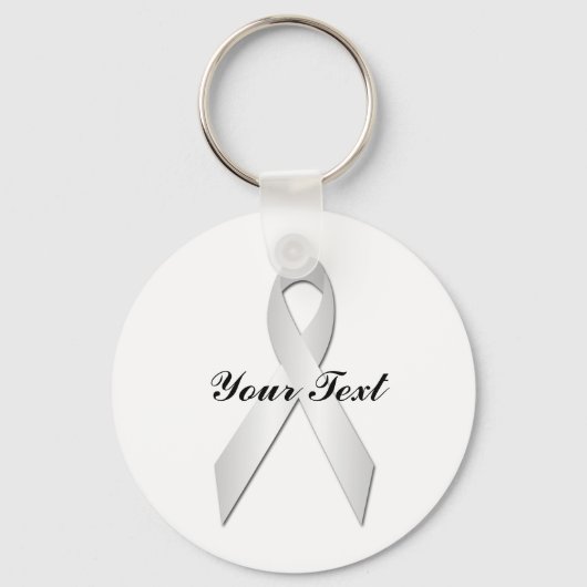 White Awareness Ribbon Keychian Sleutelhanger (Voorkant)