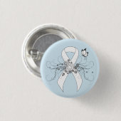 White Awareness Ribbon met Butterfly Ronde Button 3,2 Cm (Voorkant /achterkant)