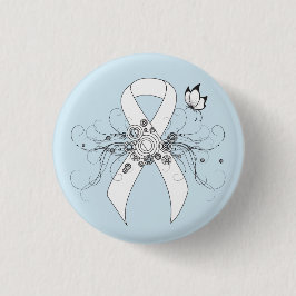 White Awareness Ribbon met Butterfly Ronde Button 3,2 Cm