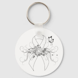 White Awareness Ribbon met Butterfly Sleutelhanger