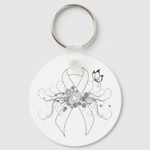 White Awareness Ribbon met Butterfly Sleutelhanger