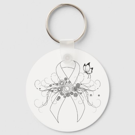 White Awareness Ribbon met Butterfly Sleutelhanger (Voorkant)