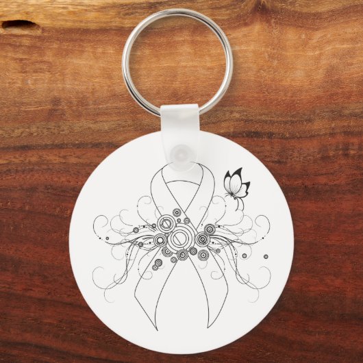 White Awareness Ribbon met Butterfly Sleutelhanger (Voorkant)