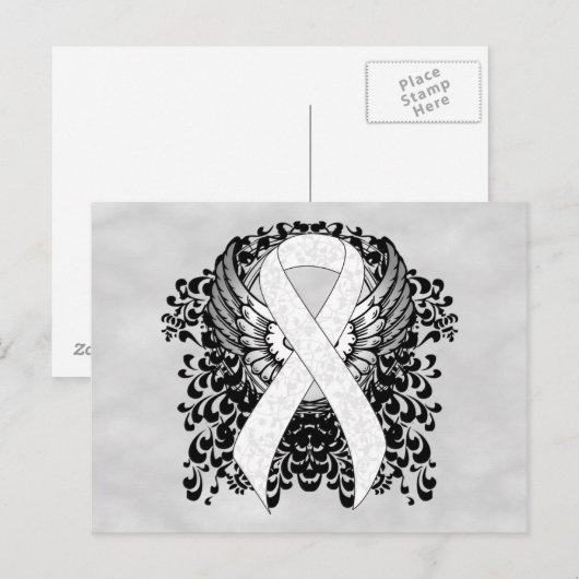 White Awareness Ribbon with Wings Briefkaart (Voorkant / Achterkant)