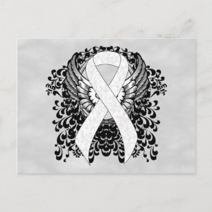 White Awareness Ribbon with Wings Briefkaart