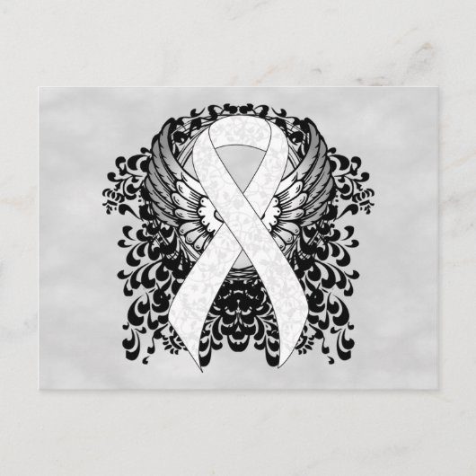 White Awareness Ribbon with Wings Briefkaart (Voorkant)