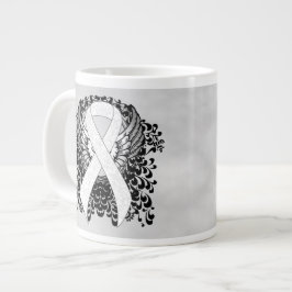 White Awareness Ribbon with Wings Grote Koffiekop