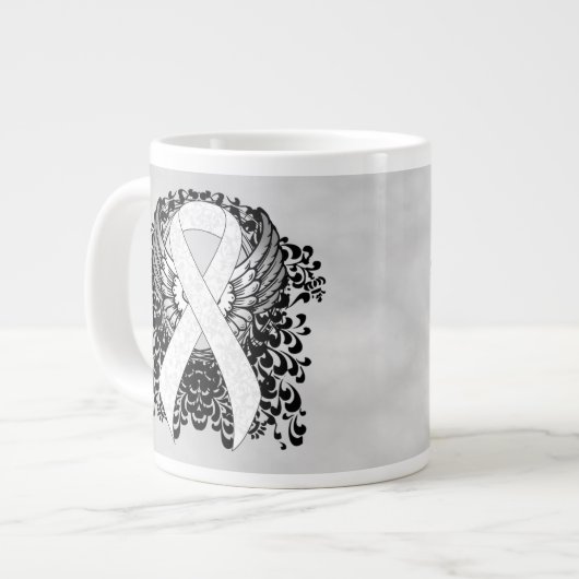 White Awareness Ribbon with Wings Grote Koffiekop (Links)
