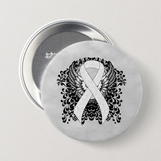 White Awareness Ribbon with Wings Ronde Button 7,6 Cm (Voorkant /achterkant)