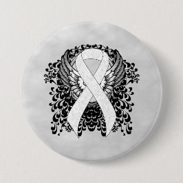 White Awareness Ribbon with Wings Ronde Button 7,6 Cm