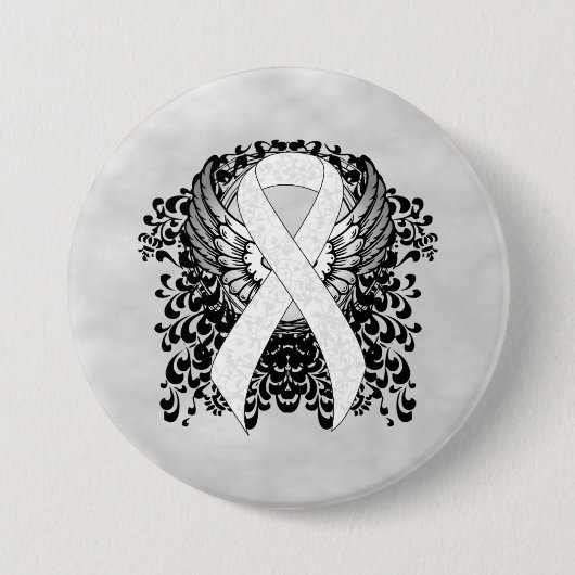 White Awareness Ribbon with Wings Ronde Button 7,6 Cm (Voorkant)