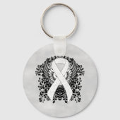 White Awareness Ribbon with Wings Sleutelhanger (Voorkant)