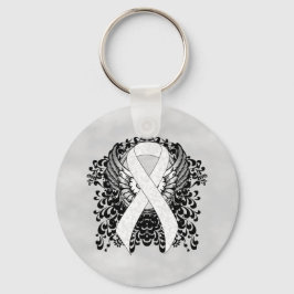 White Awareness Ribbon with Wings Sleutelhanger