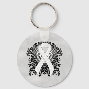 White Awareness Ribbon with Wings Sleutelhanger