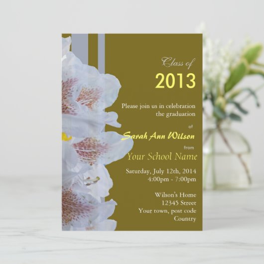 white azalea bloemen graduation party uitnodiging  (Staand voorkant)