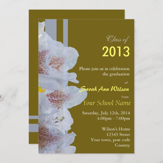 white azalea bloemen graduation party uitnodiging  (Voorkant / Achterkant)