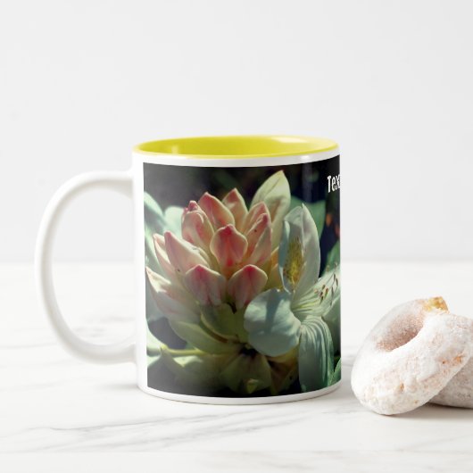 White Azalea Flower Lijst Uw foto toevoegen Tweekleurige Koffiemok (Met donut)