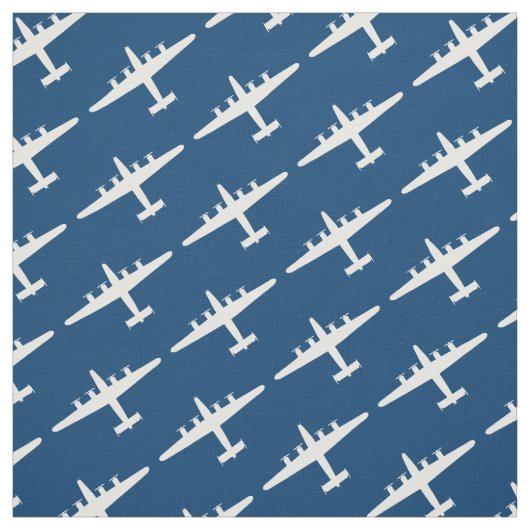 White B-24 Liberator Vliegtuig Pattern Blue Fabric Stof (Swatch)