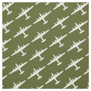 White B-24 Liberator Vliegtuig Pattern Olive Fabri Stof