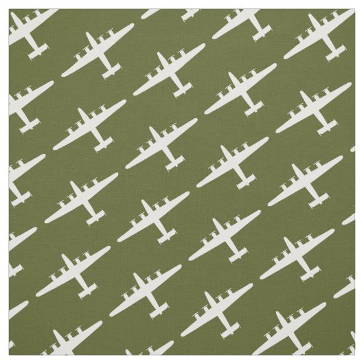 White B-24 Liberator Vliegtuig Pattern Olive Fabri Stof (Swatch)