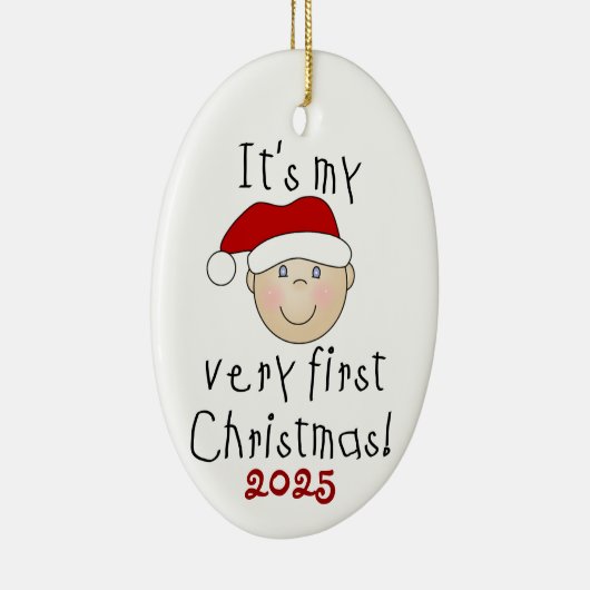 White Baby 1st kerstversiering Keramisch Ornament (Rechts)