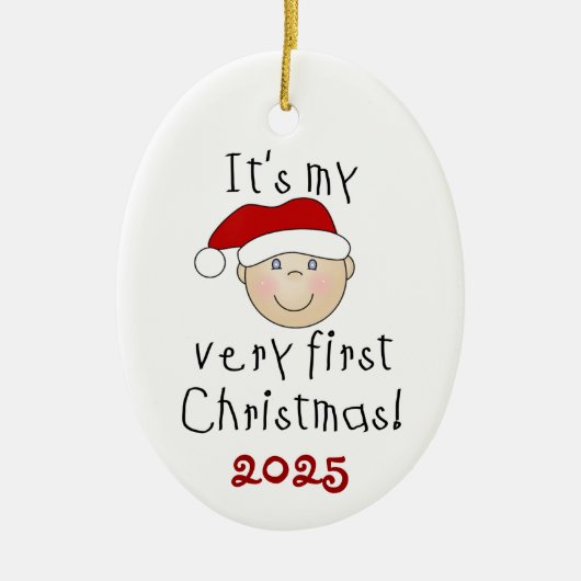 White Baby 1st kerstversiering Keramisch Ornament (Voorkant)