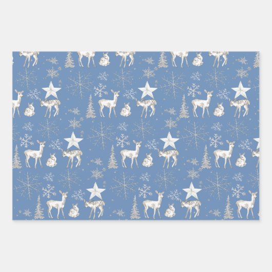 White Baby Doe Deer Silver Snowflakes en sterren Inpakpapier Vel (Voorkant 2)