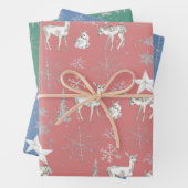 White Baby Doe Deer Silver Snowflakes en sterren Inpakpapier Vel (In situ)