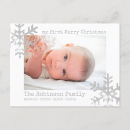 White Baby First kerstfoto Snowflakes Feestdagenkaart