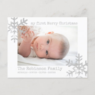 White Baby First kerstfoto Snowflakes Feestdagenkaart