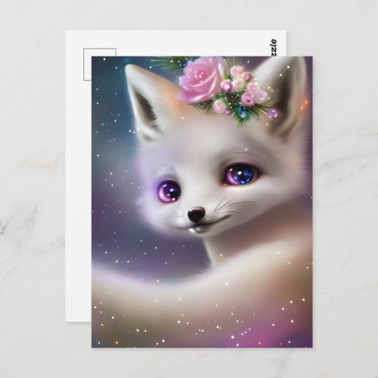 White Baby Fox Briefkaart (Voorkant / Achterkant)