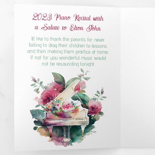 White Baby Grand Piano Overweging Drieluik Programma (Binnenzijde eerst)