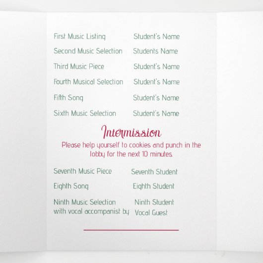 White Baby Grand Piano Overweging Drieluik Programma (Binnenkant midden)