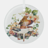 White Baby Grand Piano Waterverf Glas Ornament (Voorkant)