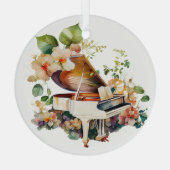 White Baby Grand Piano Waterverf Glas Ornament (Achterkant)