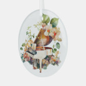 White Baby Grand Piano Waterverf Glas Ornament (Voorkant links)