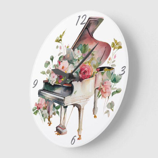 White Baby Grand Piano Waterverf Grote Klok (Hoek)